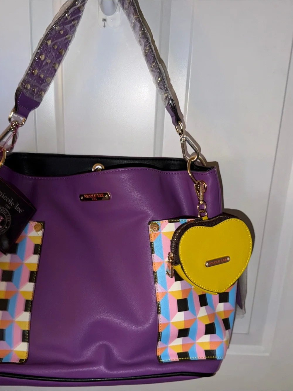 Nicole Lee Purple Shoulder Bag with Colorblock Accent